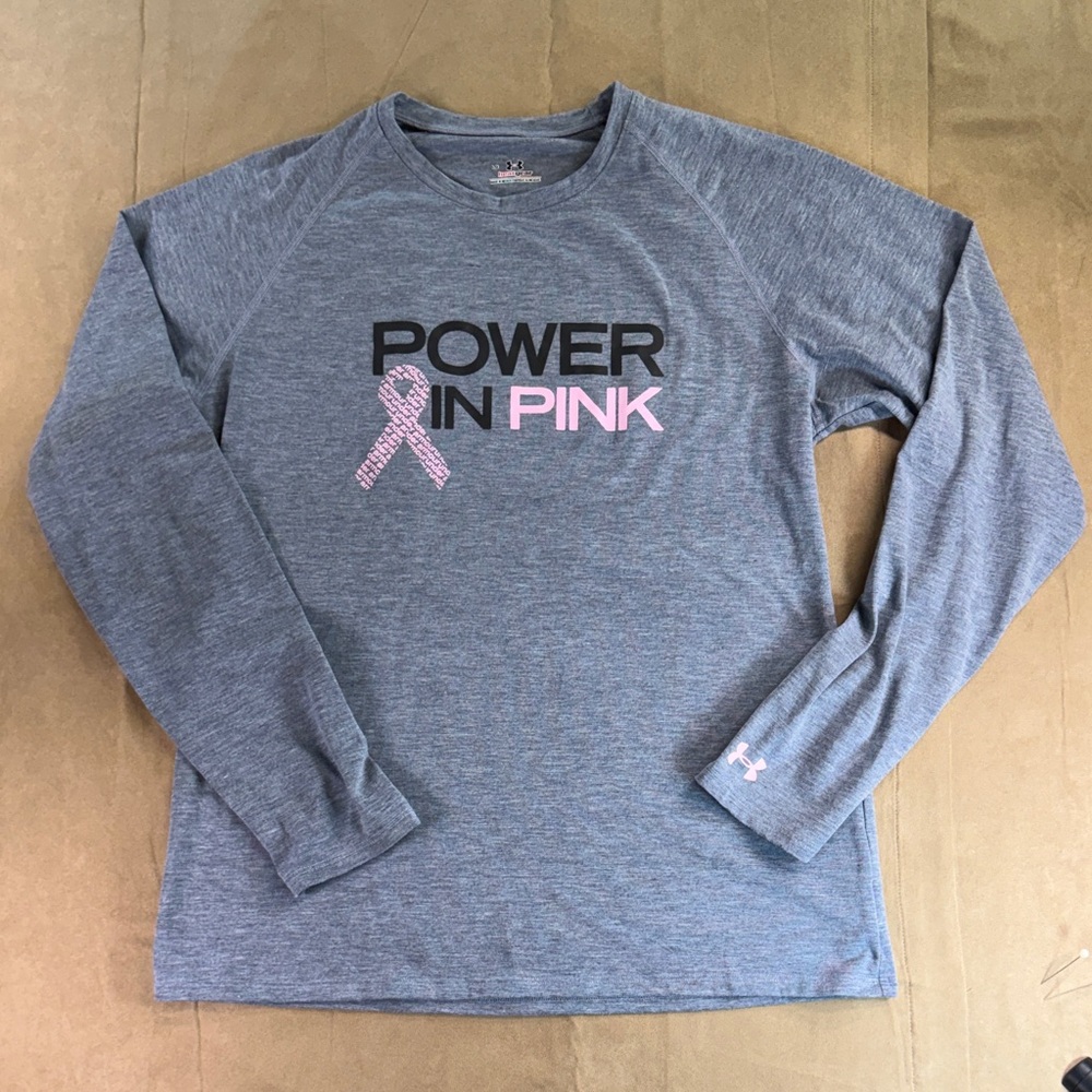 Under Armour Heather grey Long Sleeve Shirt -Power in Pink